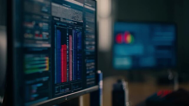 Medium shot capturing AI validation screen concentrating on hematology data flags emphasizing flagged irregular values while rest of screen stays out of focus.
