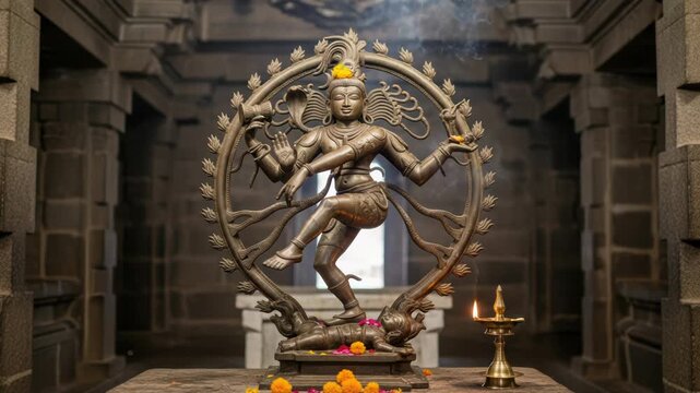Nataraja Shiva Statue Dancing in Temple - Cosmic Energy and Divine Power