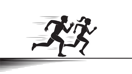 Man and Woman Running Together Silhouette Vector Illustration