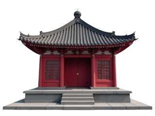 Obraz premium A red building with a black roof and steps, suitable for use in urban or architectural contexts