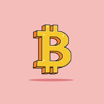 Bitcoin Symbol Pixel Art Illustration.