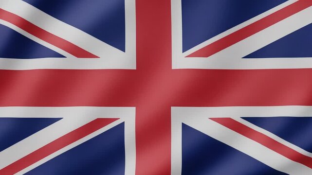 Waving Union Jack Flag of the United Kingdom, Close-up, Fabric Texture