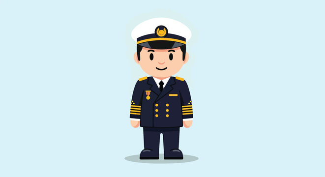 Cartoon illustration of a ship captain in uniform.