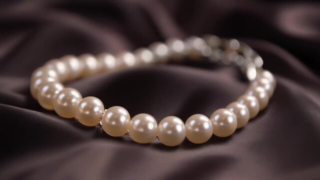Elegant pearl bracelet shimmering on silk fabric showcasing luxury and beauty