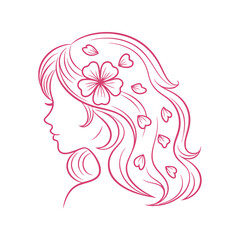 Women's Day vector clipart with floral hair design, feminine outline illustration for celebration
