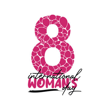 International Women's Day vector clipart with pink floral number 8 and modern typography design