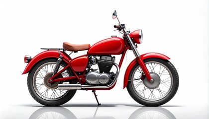 Fototapeta premium Classic red vintage motorcycle isolated on white background, retro motorbike design with chrome details and timeless transportation style.