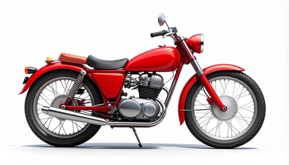 Fototapeta premium Classic red vintage motorcycle isolated on white background, retro motorbike design with chrome details and timeless transportation style.