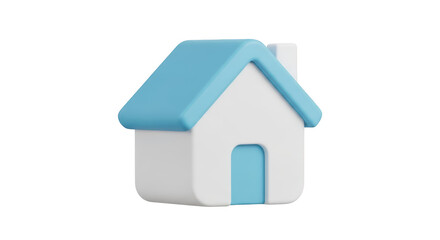 Simple 3d white house icon with blue roof and door on transparent background isolated on transparent background © Rafiqul