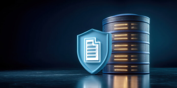 AI agent monitors secure data storage with glowing blue protection shield