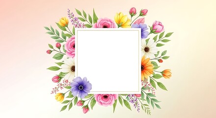 Watercolor mothers day background with floral frame and blank space