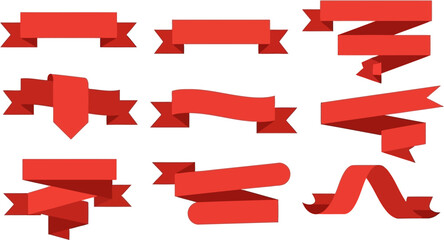 Flat Red Vector Ribbon Banners Set Graphic Design Elements.eps