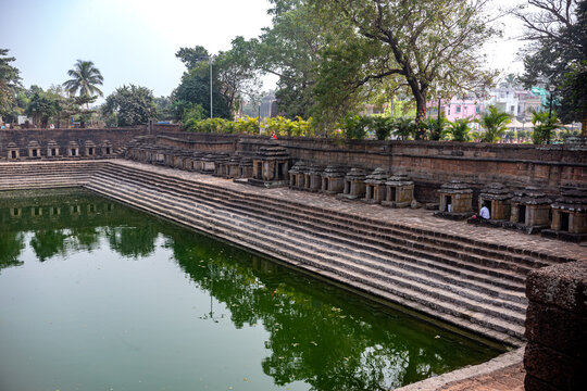 a beautiful 12-13th century The Sahasralinga Tank in bhubaneswar 