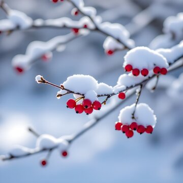 branches of winterberry with snow