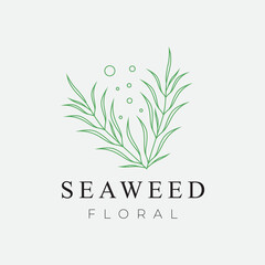 Seaweed ubderwater line minimalist logo design vector