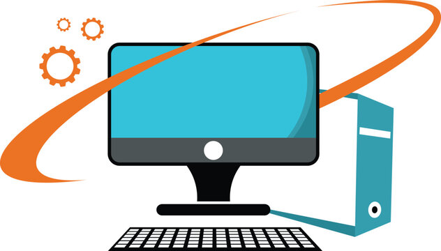 Technology Computer Logo with Gear Icon