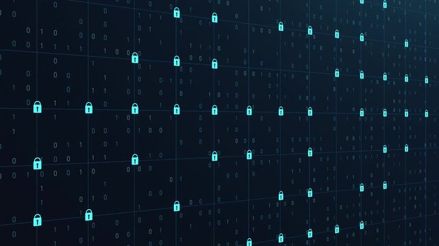 Data processing, complex digital grid with locked information, block chain, privacy, data protection. Technology, connections, deep learning, data exchange, neural networks, computer science.