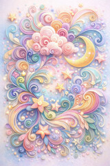 Whimsical Fantasy Paper Quilling Illustration with Pastel Swirls