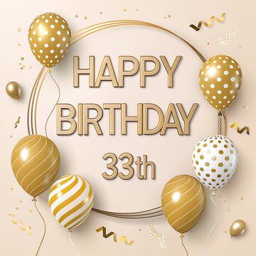 A festive gold and white birthday celebration with balloons and confetti