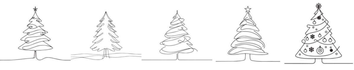 continuous line style christmas tree vector