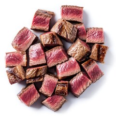 Chunky Fresh Cuts of Juicy Red Meat on White Background