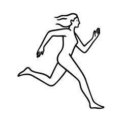 Fototapeta premium Entrenamiento físico. Dibujo sencillo con líneas de una mujer desnuda corriendo