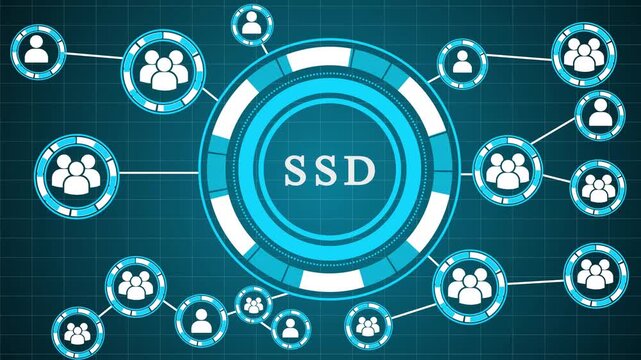 SSD Storage Network Connected Data Concept with Human Icons, Digital Technology and Cloud Computing Network System