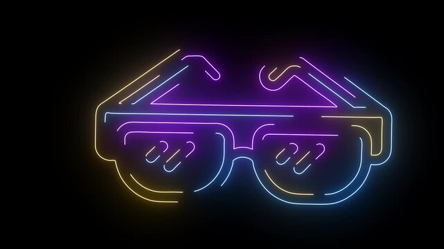 Neon Outline Of Eyeglasses On Black Background (127) photo