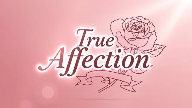 A soft pink, digitally illustrated motion text greeting displays "true affection" and a romantic rose graphic.
