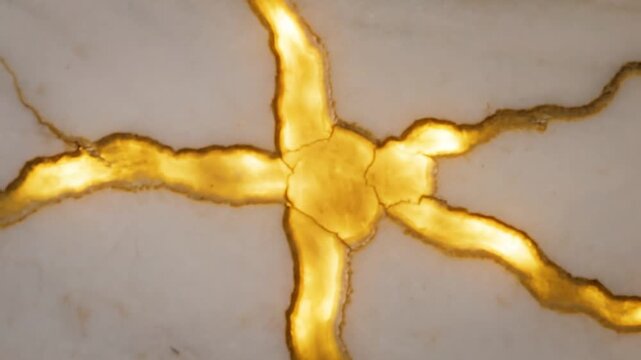 Gold vein marble pattern luminous gold inlay white marble surface with organic radial cracks warm glow elegant texture and shimmering metallic inlay