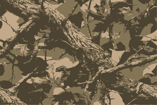 Mossy oak camouflage pattern with tree branches and leaves.Seamless Hunting Camouflage Pattern Inspired by Dense Forest Landscapes.