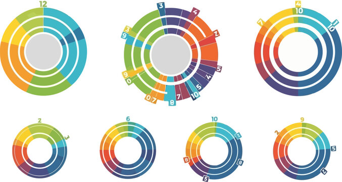 Set of modern colorful circular infographic charts and data visualization elements.eps