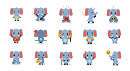 Fototapeta premium Set of Cartoon Elephant Character in Various Poses