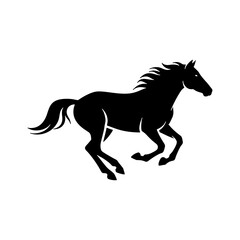 Fototapeta premium Black running horse silhouette icon showing speed and power, ideal for sports, logo, and animal designs.