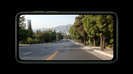 Rear View of an Urban Road Captured by a Smartphone Camera in Standard Frame Size