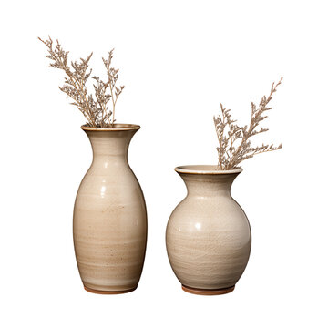 Two Ceramic Vases With Dried Flowers