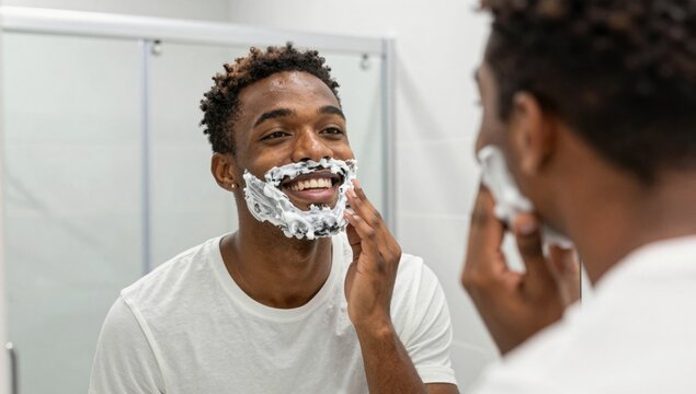 young man shaving