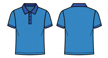 Blue polo shirt with dark blue collar and buttons
