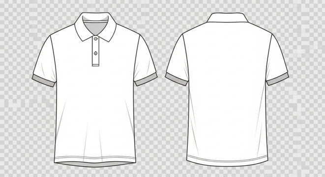 Vector illustration of a white polo shirt with gray trim on a transparent background