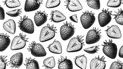 Wooden Engraving Strawberry on Transparent Background