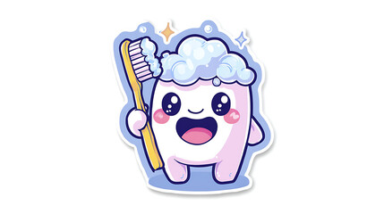 This illustration shows a child happily brushing their teeth, promoting a fun and positive daily hygiene habit.