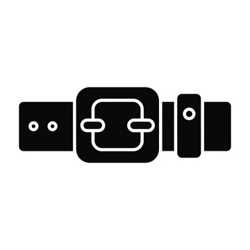 Monochrome Belt Buckle Icon with Strap Details on White Background