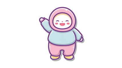 A friendly cartoon child waving with a warm smile, perfect for greeting stickers or cute icons.