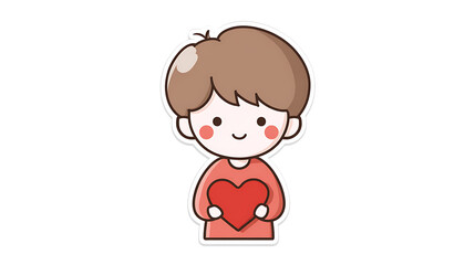 A sweet cartoon child holding a heart, symbolizing love, care, and kindness.