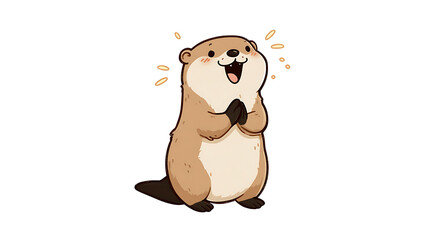 This illustration shows a happy otter clapping with excitement. Its chubby body and joyful pose make it perfect for a cute sticker reaction.