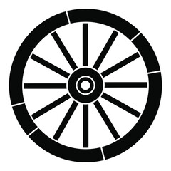 Obraz premium Classic Black Wagon Wheel Silhouette with Radial Spokes and Segmented Rim