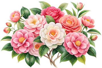  bouquet of camellia, Japanese illustration style