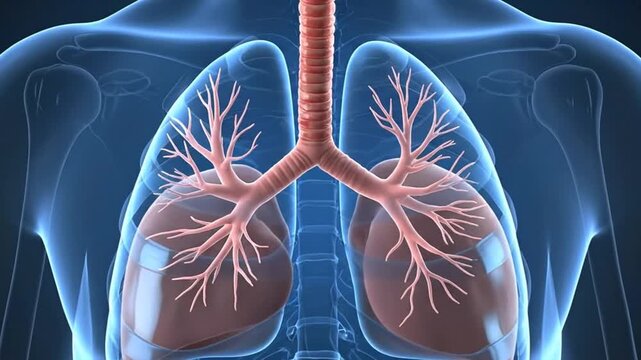 Anatomical illustration of the human respiratory system, showcasing the lungs and bronchial tree.