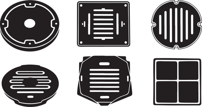 Various Industrial Vent Covers and Grilles in Black Silhouette