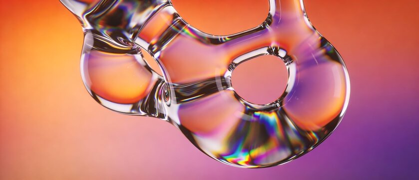 レトログラデーション背景の虹色液体ガラスフォルム